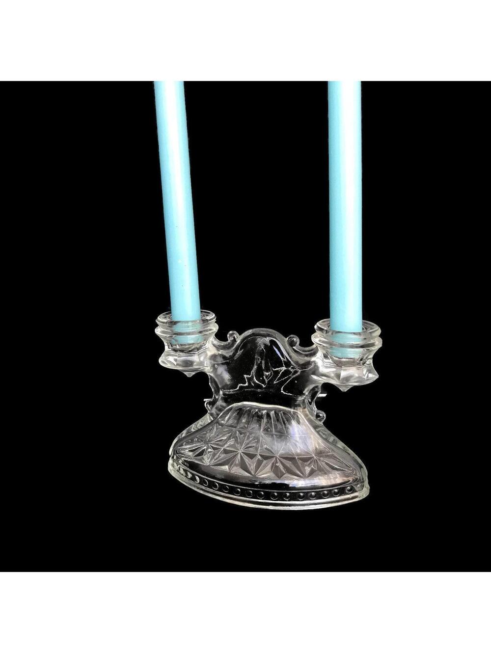 Vintage Depression Glass Double Candle Holder, Elegant Pressed Glass